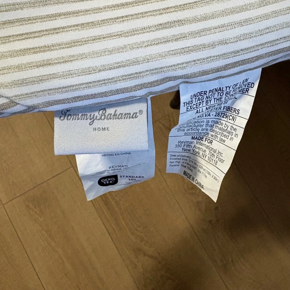 Tommy Bahama Home King Comforter Tan White Striped Coastal Bedding 108x90
